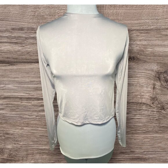 Stradivarius Womens Long Sleeve Open Back Top Light Gray Size L Holiday Party - Picture 2 of 7